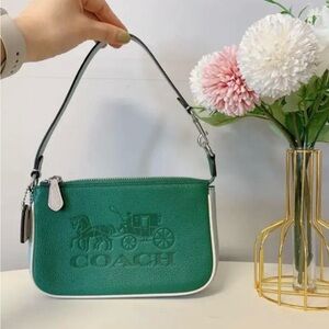 Coach Teal Leather Shoulder Bag with White Accents